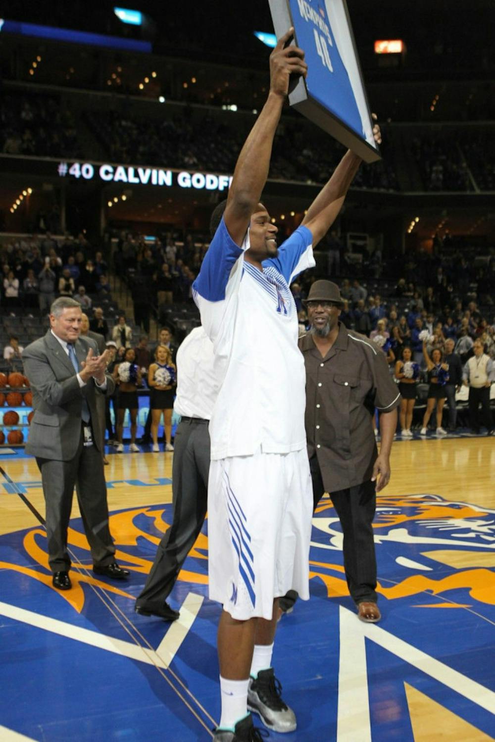 <p>The lone senior on the Tigers basketball team this season, Godfrey was the only player honored on senior night. He averaged 4.5 points and 3.6 rebounds a game this season. Photo by David Minkin&nbsp;</p>