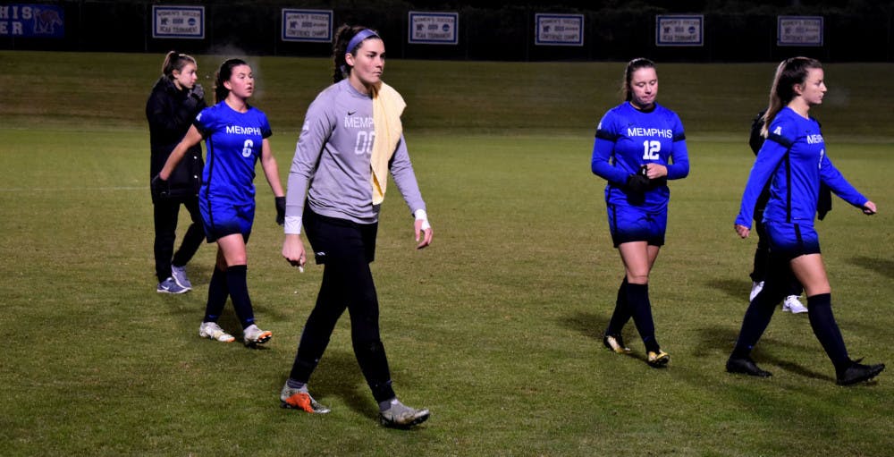 <p>Members of the Tigers' women's soccer team walk off the pitch. The Tigers lost at home 0-3 against the Wisconsin Badgers to finish the 17-4 season.&nbsp;</p>
