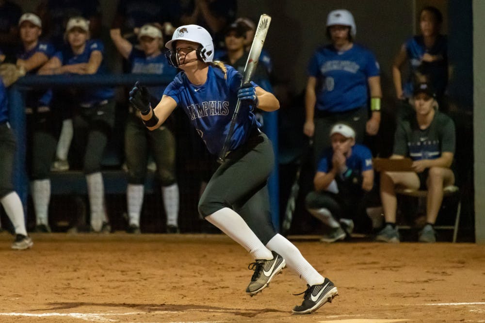 <p>Gracie Morton runs to first base after a hit in the Florida Gulf Coast Invitational. Morton has accounted for half of the team's home runs and is second on the team in batting averaged.&nbsp;</p>