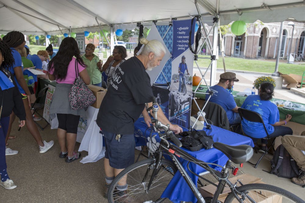 <p>Art Johnson, who runs the Tiger Bike program, an on-campus bike rental program, set up a booth on the importance of bicycling. The booth and program highlight bicycles as a sustainable environmentally-friendly form of transportation.</p>