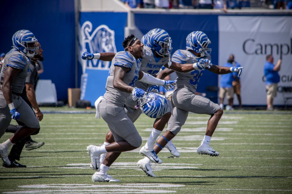 <p>The Memphis Tigers celebrate after the finale whistle in a 15-10 win over Ole Miss. The last win over the Rebels in Memphis was back in October 2015 by the score of 37-42.</p>