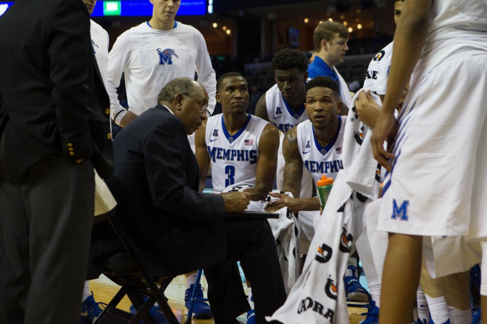 <p>Head coach Tubby Smith game plans with his team during a time out. Before coming to Memphis, Smith spent three seasons at Texas Tech.</p>