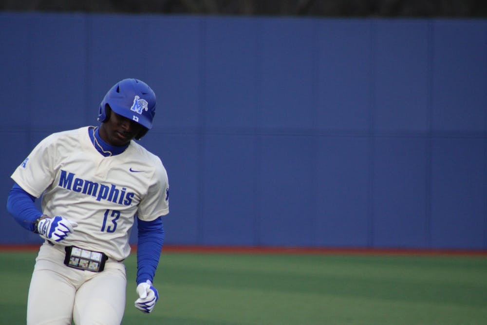 Memphis outfielder Pierre Seals rounds third base after his first of two home runs.