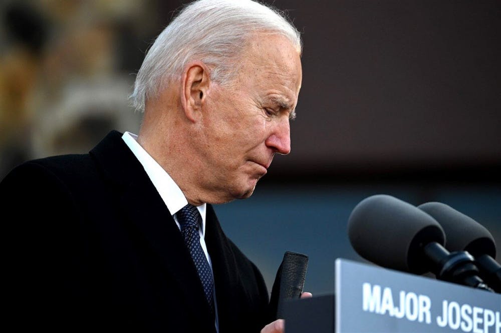 <p>President Joe Biden sheds a few tears before a crowd in New Castle, Delaware. He would depart for Washington, D.C. shortly after his address last Tuesday.&nbsp;</p>