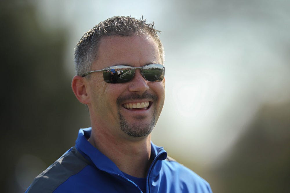<p>University of Memphis football coach Mike Norvell smiles during a spring practice. Norvell and his Tigers conclude spring practice with Friday Night Stripes at the Liberty Bowl.&nbsp;</p>