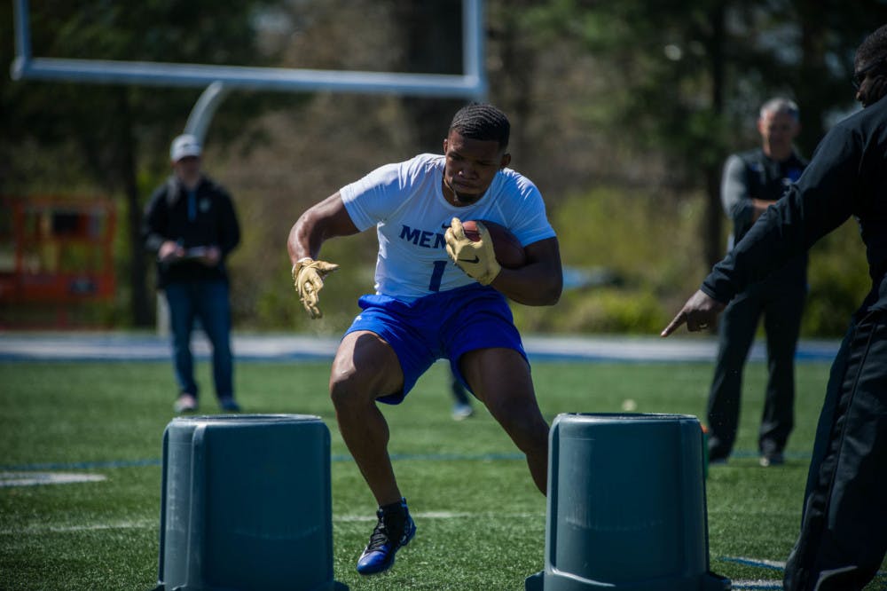 <p class="p1"><span class="s1"><strong>Tony Pollard during the 2019 NFL Pro-Day</strong></span></p>