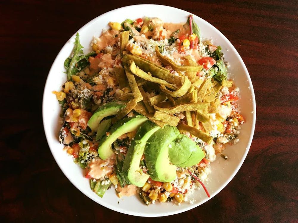 <p dir="ltr"><span>The Southwest Salad at Railgarten is one example of the Mexican flavors brought in by Chef Aaron Gardner. The salad combines corn succotash, spinach tortilla chips, fresh avocado, cojito cheese and pico de gallo.</span></p>
<p><span>&nbsp;</span></p>