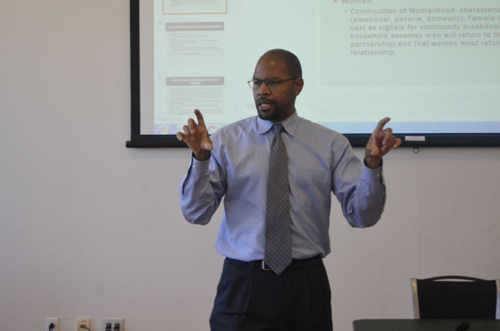 <p>Terrance Tucker, an English professor, discussed the influence of toxic masculinity in the media. He participated in the event "Detox Masculinity," which Safety Net hosted.</p>
