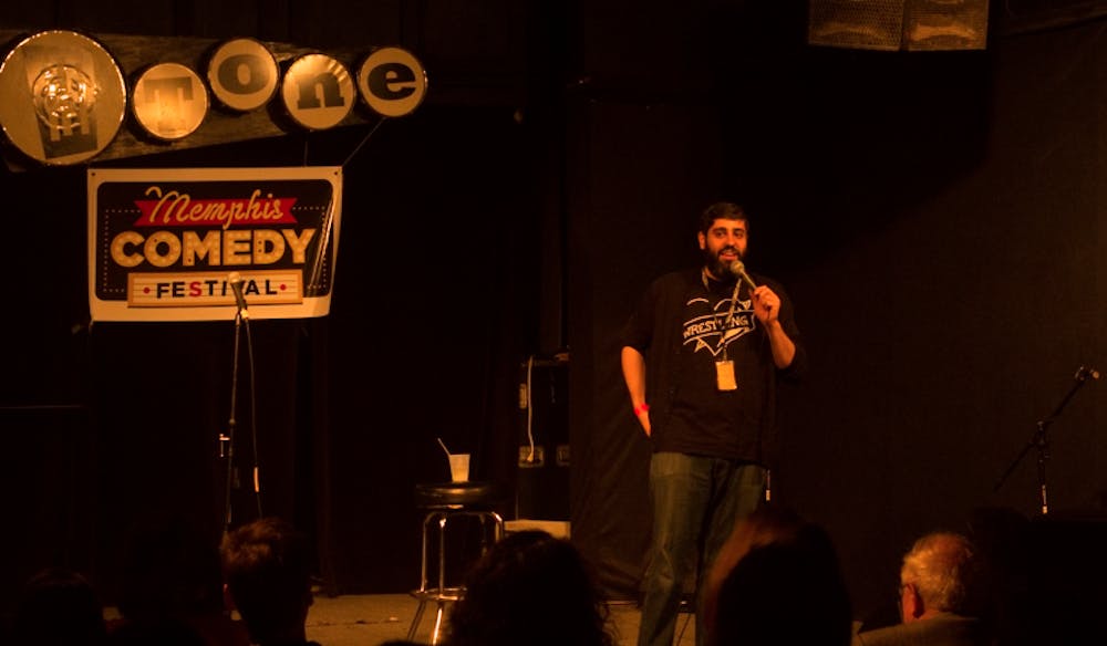 <p>Comedian Andy Fleming performs a set during the second night of the 2017 Memphis Comedy Festival. The 2017 festival included headliners Baron Vaughn, an actor known for his role on the Netflix show “Grace and Frankie” and Dominic Dierkes, a writer and producer who worked on “Workaholics” as well as “The Comedy Central Roast of James Franco.”</p>