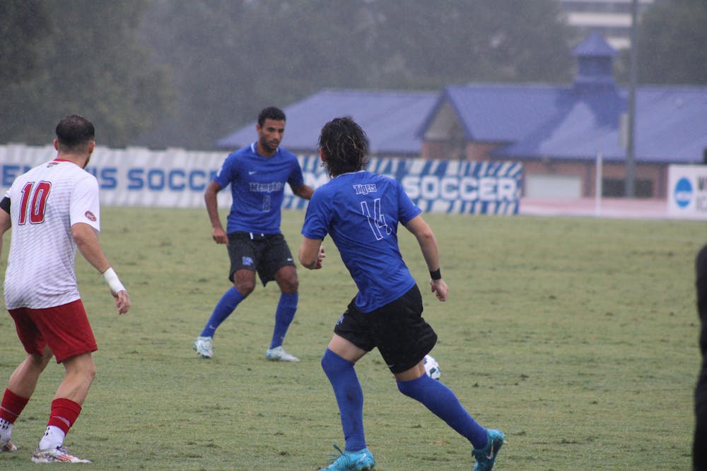 Memphis forward Jose Maria Ojeda (14) awaits a pass from his teammate in the Tigers' 1-1 draw against SIUE.