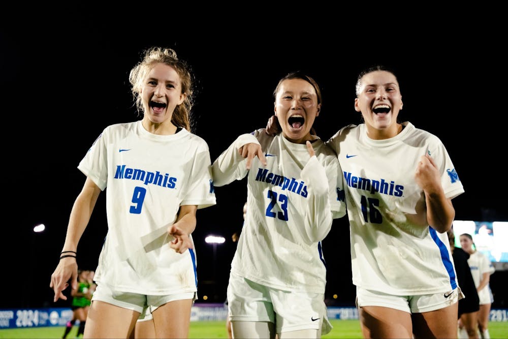 <p>A group of Tigers celebrates after Memphis&#x27; 4-1 victory over North Texas on earlier this season.</p>