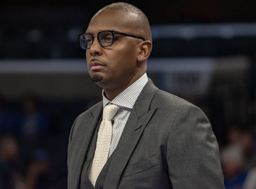 <p>Penny Hardaway looks on during the game against Little Rock on Nov. 20, 2019.&nbsp;</p>