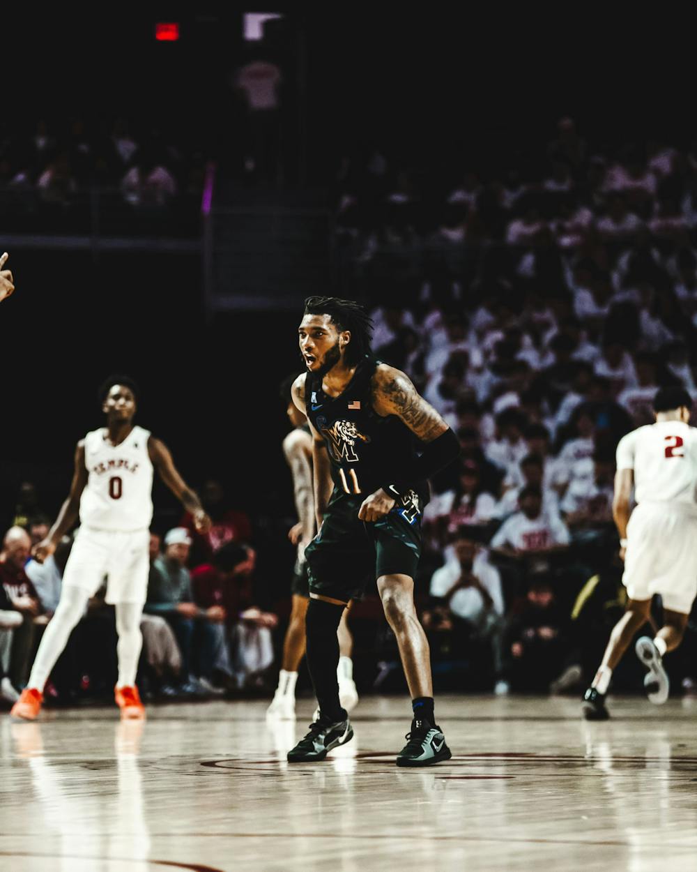 Memphis guard Tyrese Hunter defends in Memphis' 88-81 road loss to the Owls.