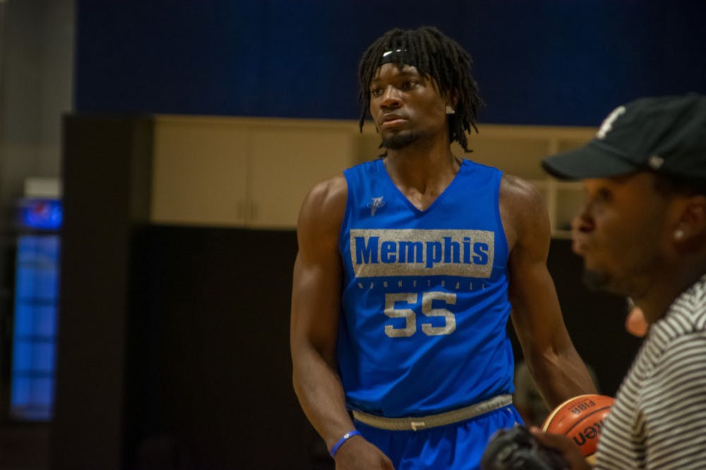 <p class="p1"><span class="s1">Precious Achiuwa dribbles up the court at a Memphis practice. The freshman was the second highest ranked player the school picked up behind James Wiseman.</span></p>