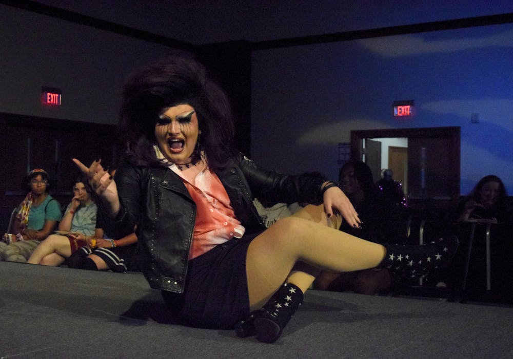 <p>Bryce the Crispiest performs during the Stonewall Tigers’ annual drag show Friday in the University Center Ballroom.</p>