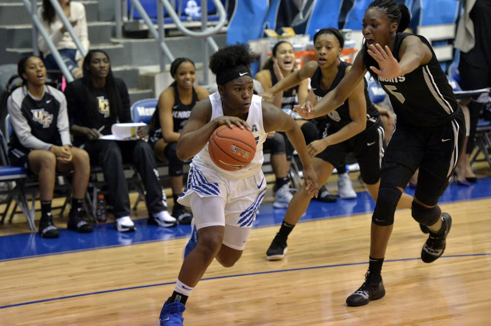 <p class="p1"><span class="s1"><strong>Taylor Barnes dribbles past a UCF defender. The Tigers lost to Tulane on Jan. 30 by one point in overtime.</strong></span></p>