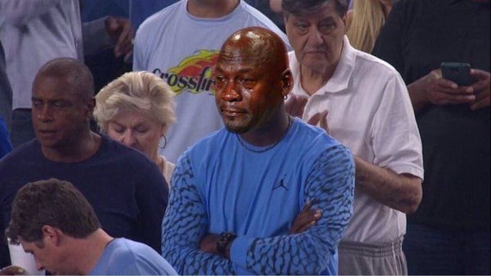 <p>'Crying Jordan' has grown in popularity over the last year or so on social media. The 'Crying Jordan' originated from Chicago Bulls legend Michael Jordan's 2009 Basketball Hall of Fame speech.&nbsp;</p>