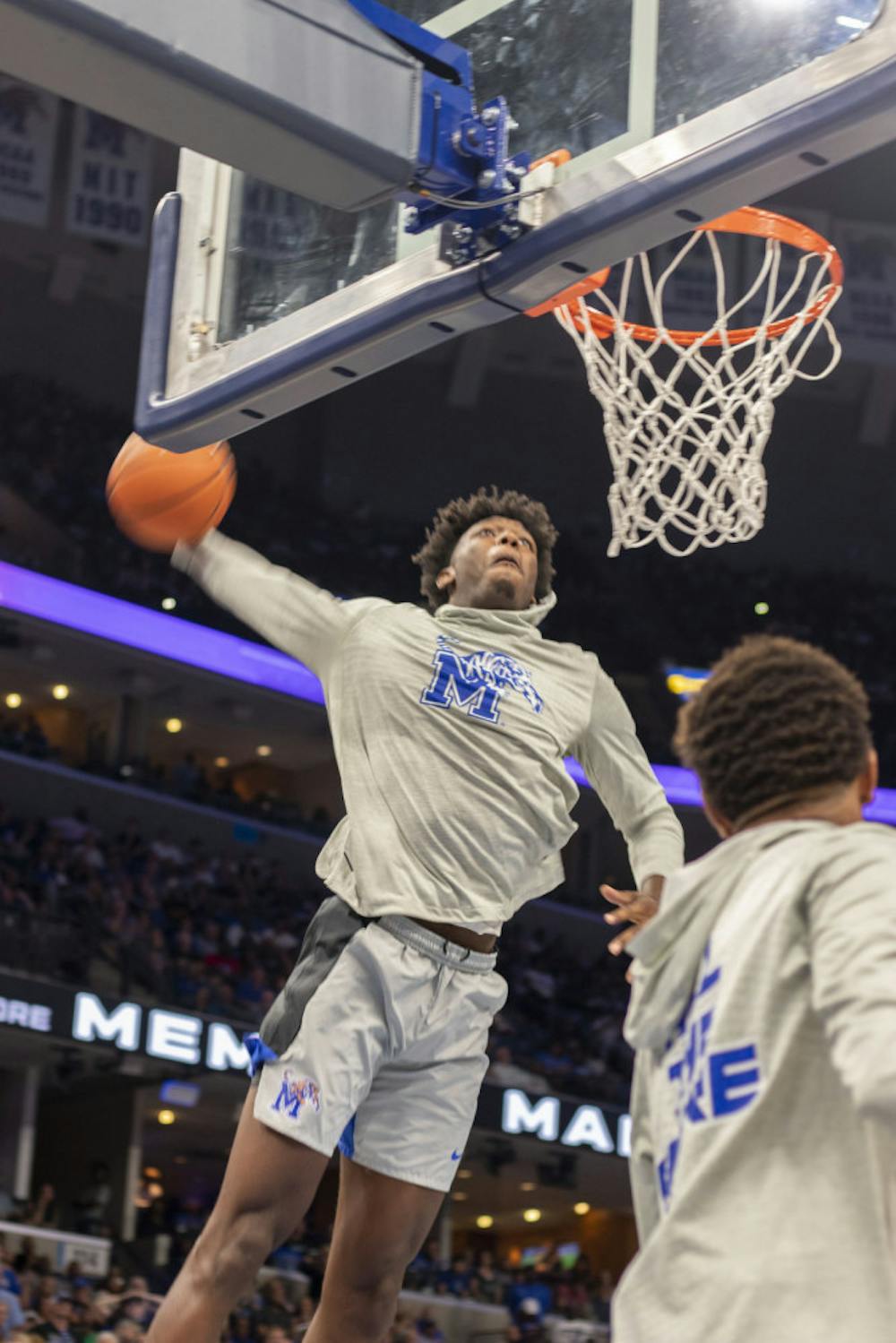 <p>James Wiseman going for a dunk. The freshman had 28 points and 11 rebounds in his debut in a 97-64 win over South Carolina State.&nbsp;</p>