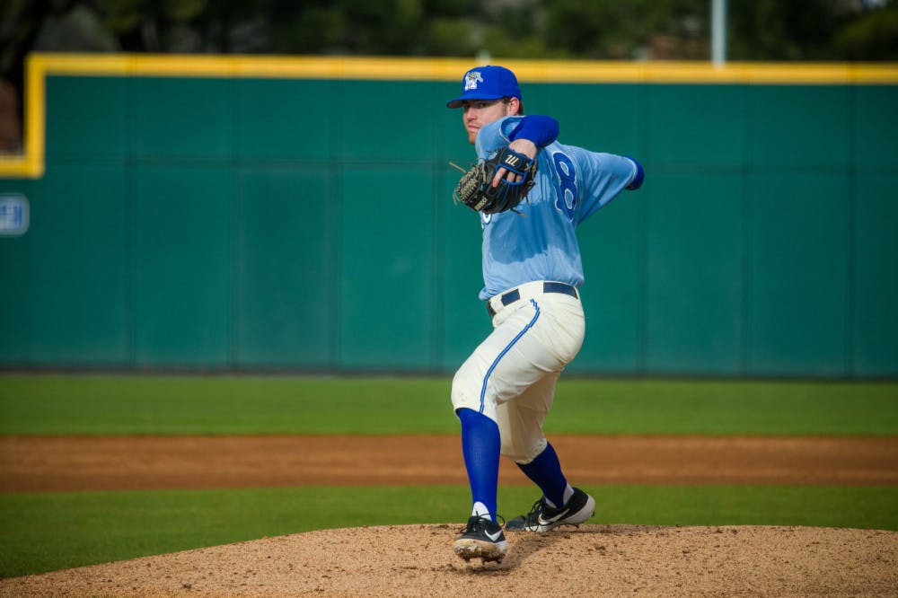 <p class="p1"><span class="s1"><strong>Alex Hicks prepares to pitch. During the Tigers’ game against Mississippi Valley State, Hicks threw seven innings where he gave up two hits, had no runs earned and got his second win of the season.</strong></span></p>