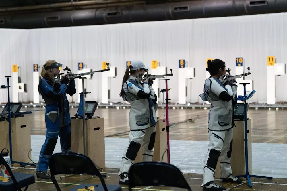 The preseason No. 10 Memphis rifle team shoots in a competition last season.