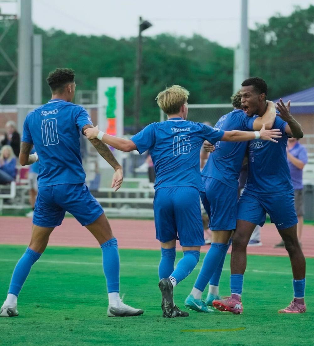 <p>The Memphis men&#x27;s soccer team celebrates a goal in their 2-0 win over Mercer on Thursday at the Park Avenue Campus.﻿</p>