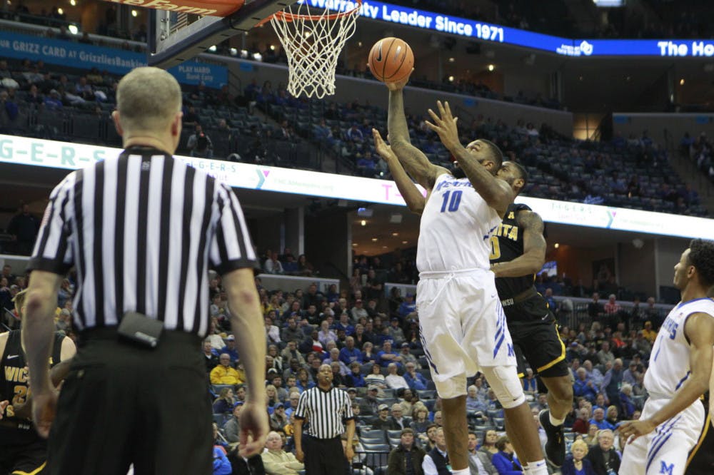 <p>Mike Parks, Jr. goes up for a layup against Wichita State. Parks averaged 8.1 points and 4.5 rebounds per game in the 2017-18 season.</p>