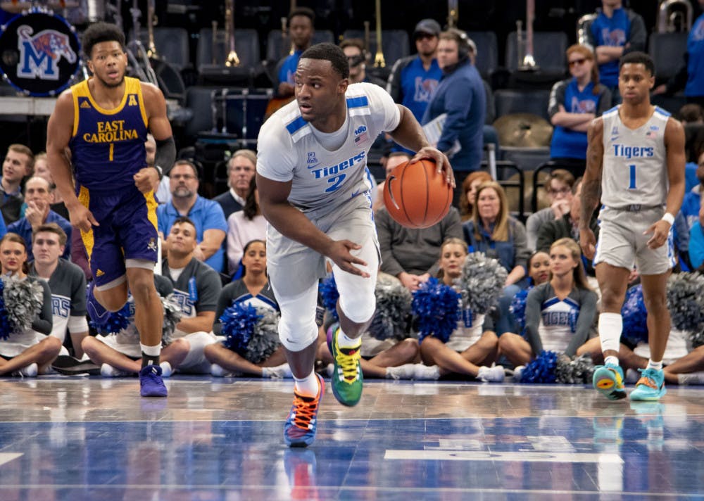 <p>Alex Lomax runs up the court after making a steal against East Carolina on Feb. 19, 2020. Lomax ended with six points, six rebounds, three assists, two steals and a block in the win over Houston Saturday afternoon.</p>