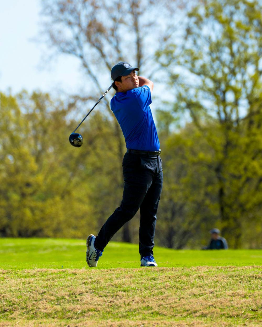 <p>Memphis junior Yixiang wang swings his driver in a competition last season.﻿</p>