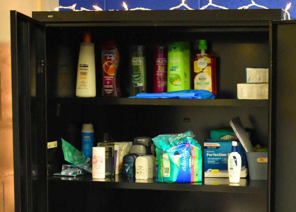 A glimpse into the hygiene locker in the Meeman Journalism building. The locker is filled with any products that students need.
