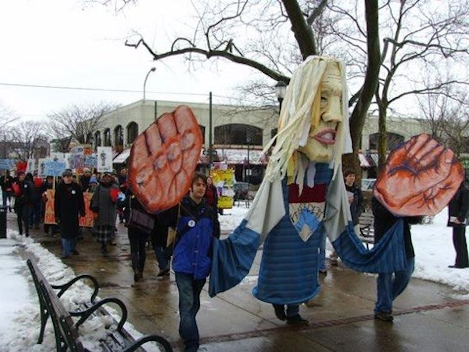 2007 GET–UP activists with a puppet of Gutmann. Photo courtesy of Stefan Heumann.