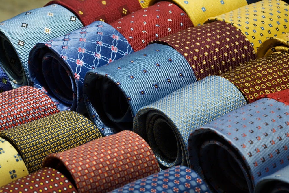 Silk ties rolled in a shop window display