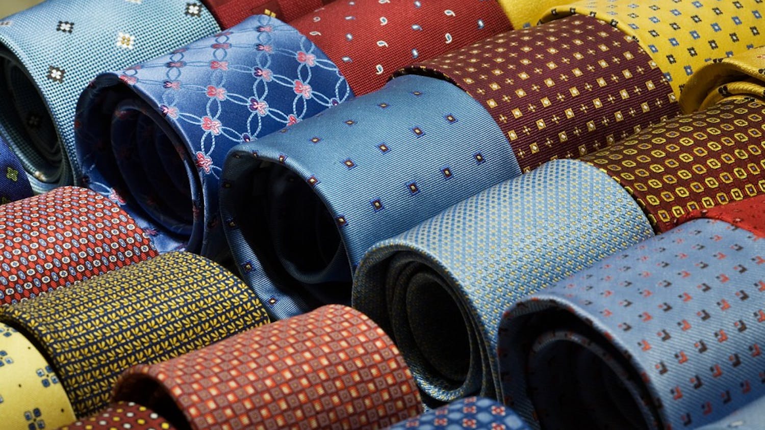 Silk ties rolled in a shop window display