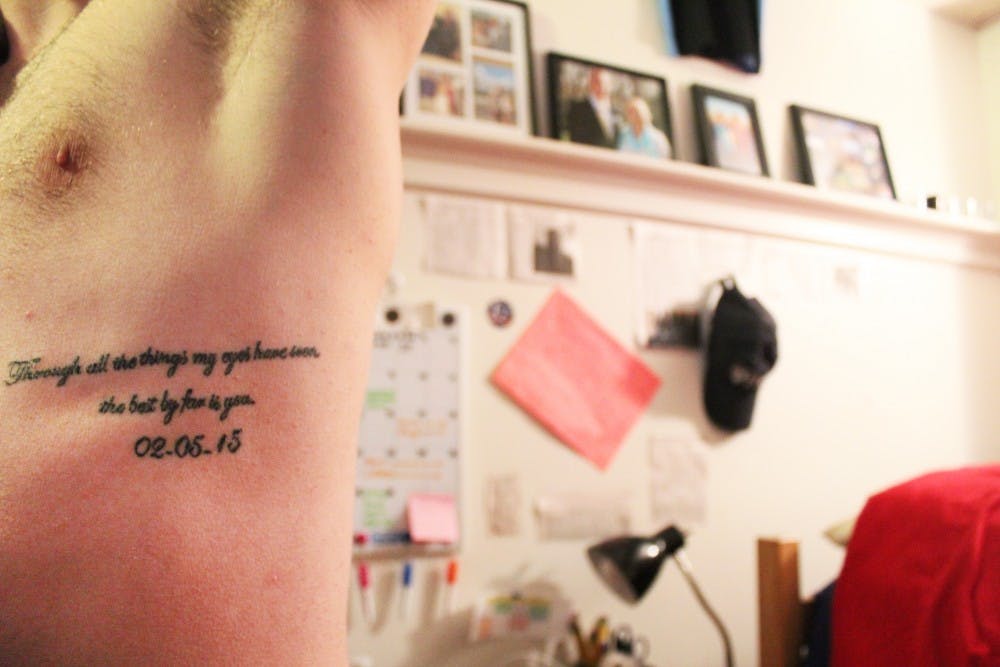 After his mom passed, Pat got a tattoo to carry lyrics that reminded him of her with him everyday