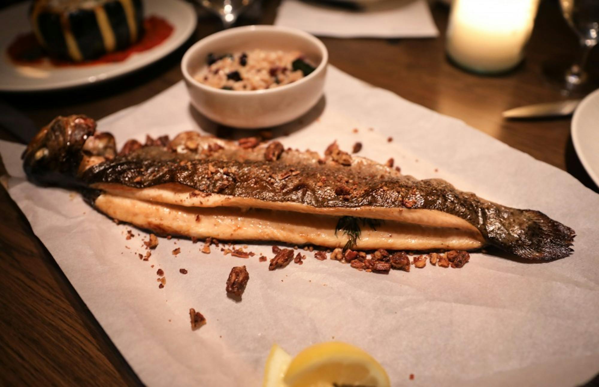 Cedar smoked whole Carolina trout 