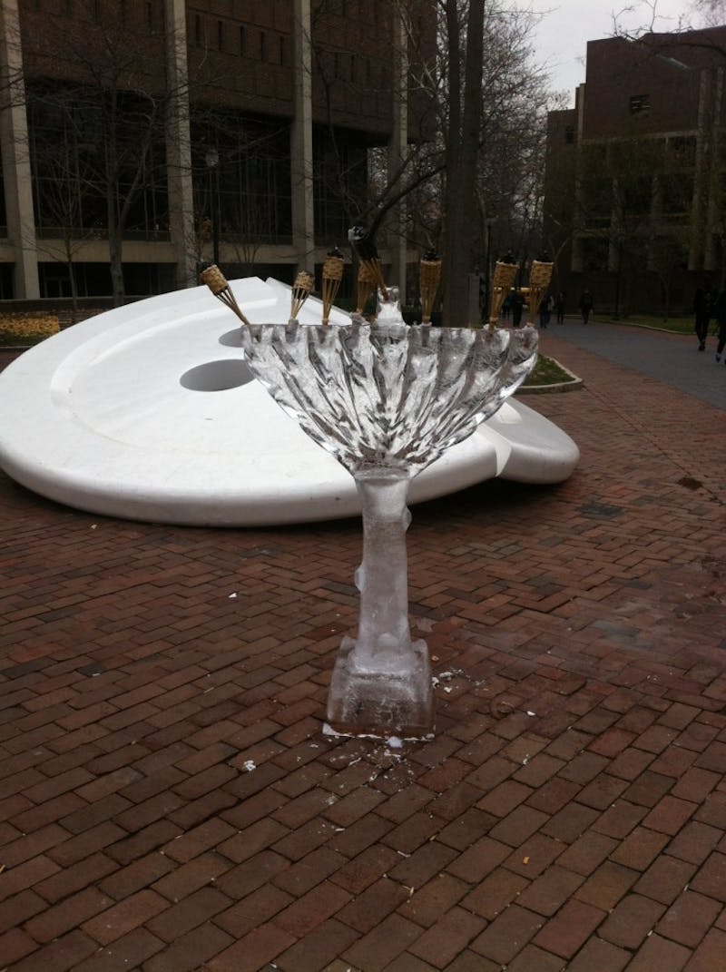 Ice Menorah In Front of Van Pelt