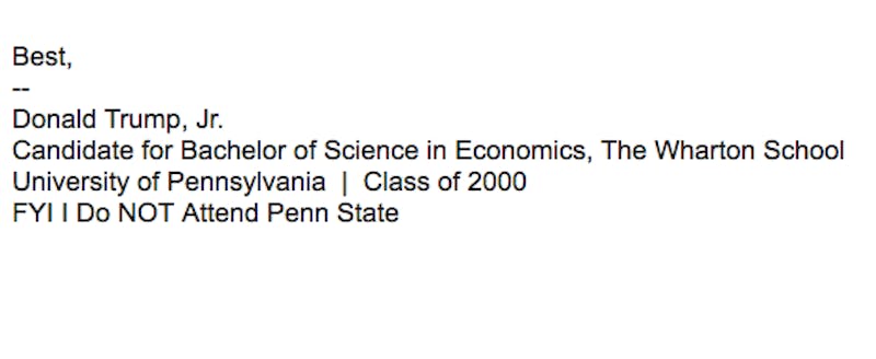 Donald Trump Jr.'s Penn Email Signature Leaked: 'FYI I Do NOT Attend Penn State'