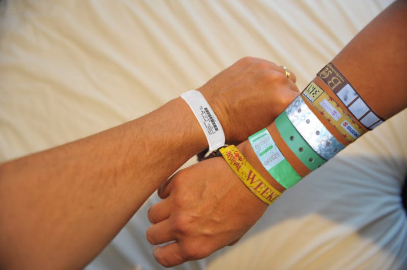 Absolute Boss of a Freshman Shows Off Full Arm of Fling Wristbands in Class