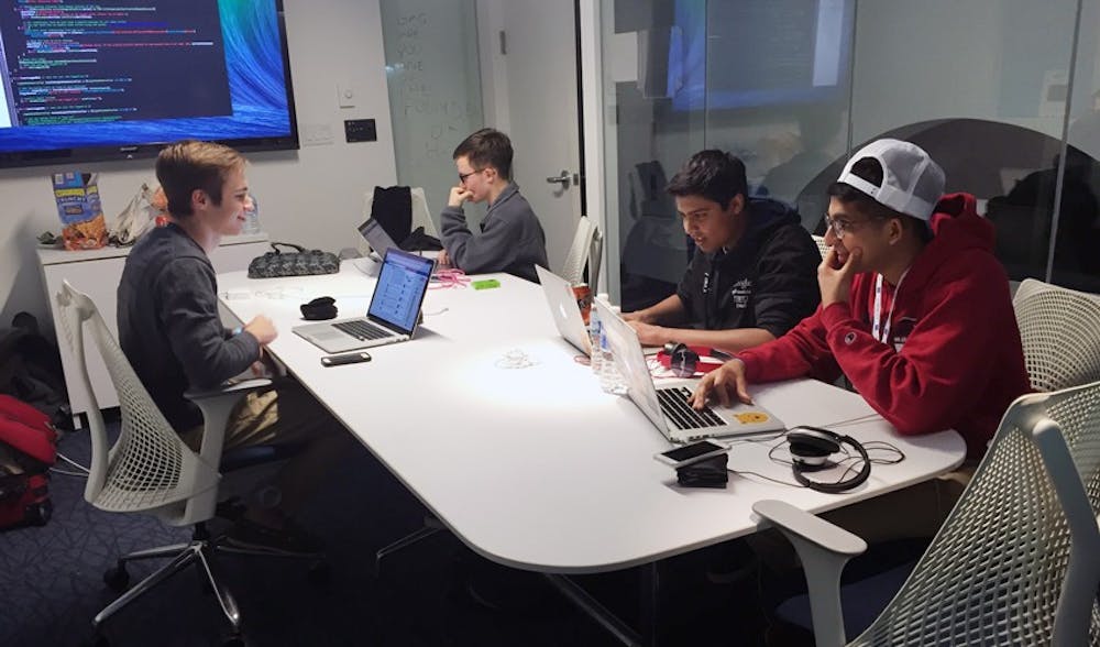 The winning high school team from left to right: Isaiah Turner, James Harnett, Krish Dholikaya, Rohan Shah.