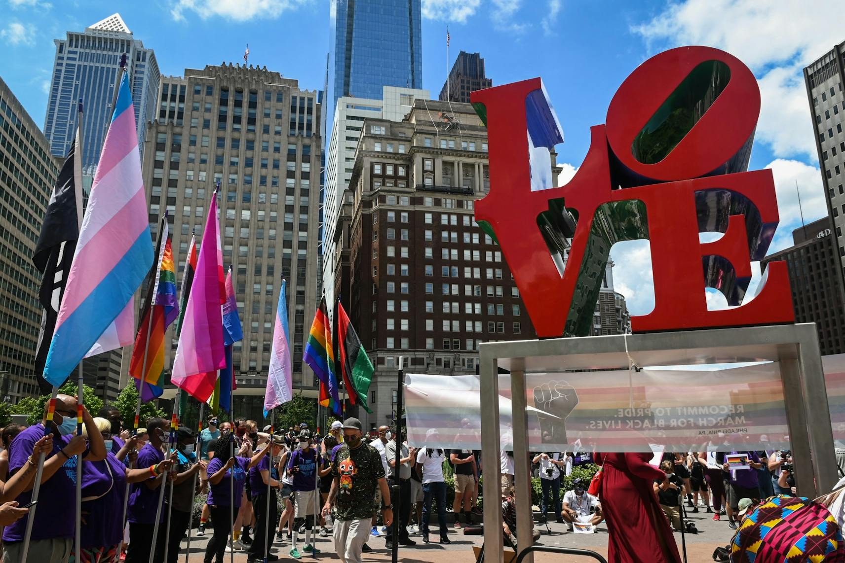 06-21-20 George Floyd Protests Queer Black Lives Matter LOVE Park Statue Pride LGBT Flags.jpg