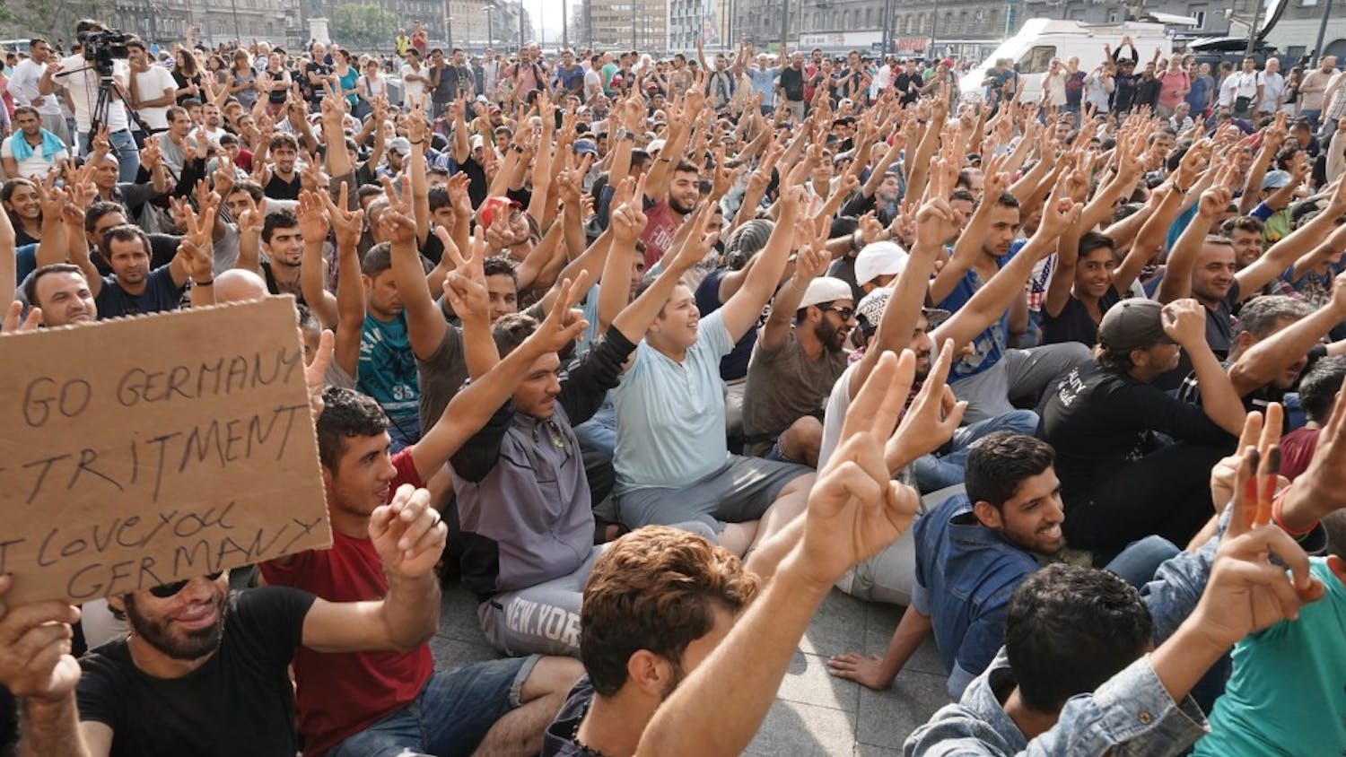 Syrian refugees strike in front of Budapest Keleti railway stat