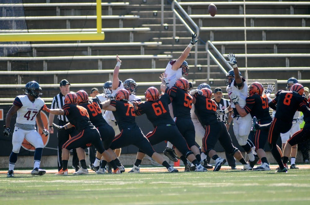Penn attempts to block a Princeton extra point.