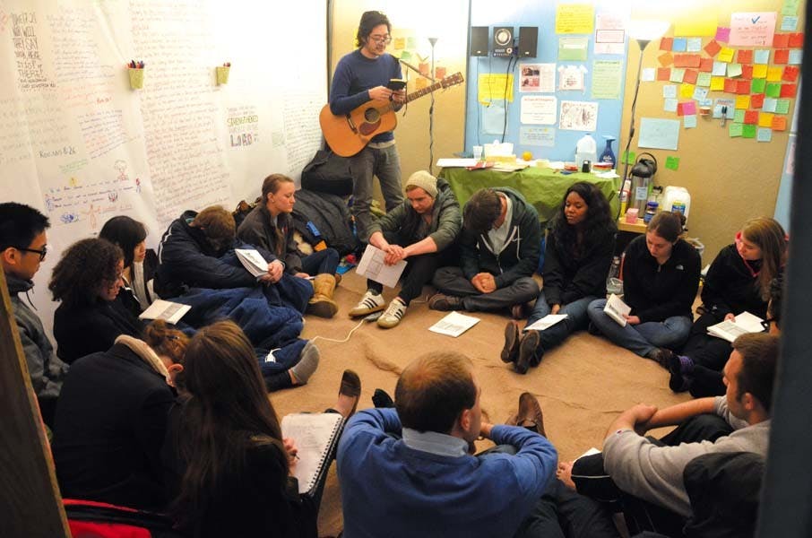 Prayer Tent with guitar player. 