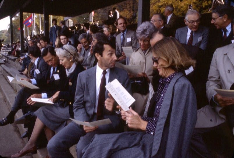 	Sheldon Hackney sits in the grandstand at Boathouse Row.