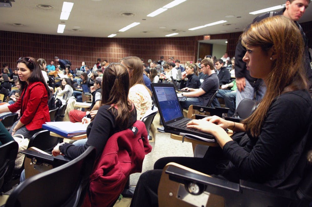 Students use laptops in Professor Avery Goldstein's International Security class (PoliSci 151 2:00-3:00).
