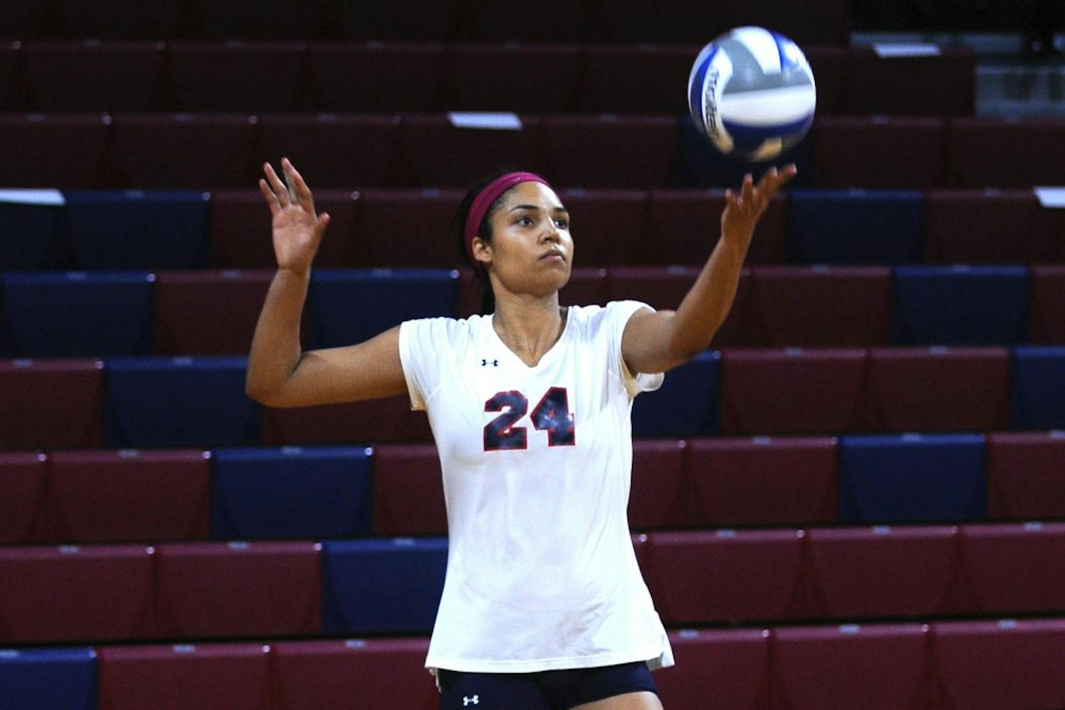 After two tough losses to Yale and Brown on the road last weekend, senior rightside hitter Alex Caldwell said her team was eager to get back in the gym on Monday to avenge their disappointing weekend.