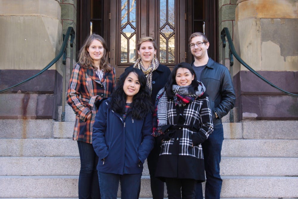 (Top row:) College seniors Audrey Harnagel, Angela Perfetti, Peter Bryan, (Bottom row:) College senior Jade Huynh and Engineering and Wharton senior Emily Zhang recently received the Thouron Award to pursue their graduate studies in the UK. 