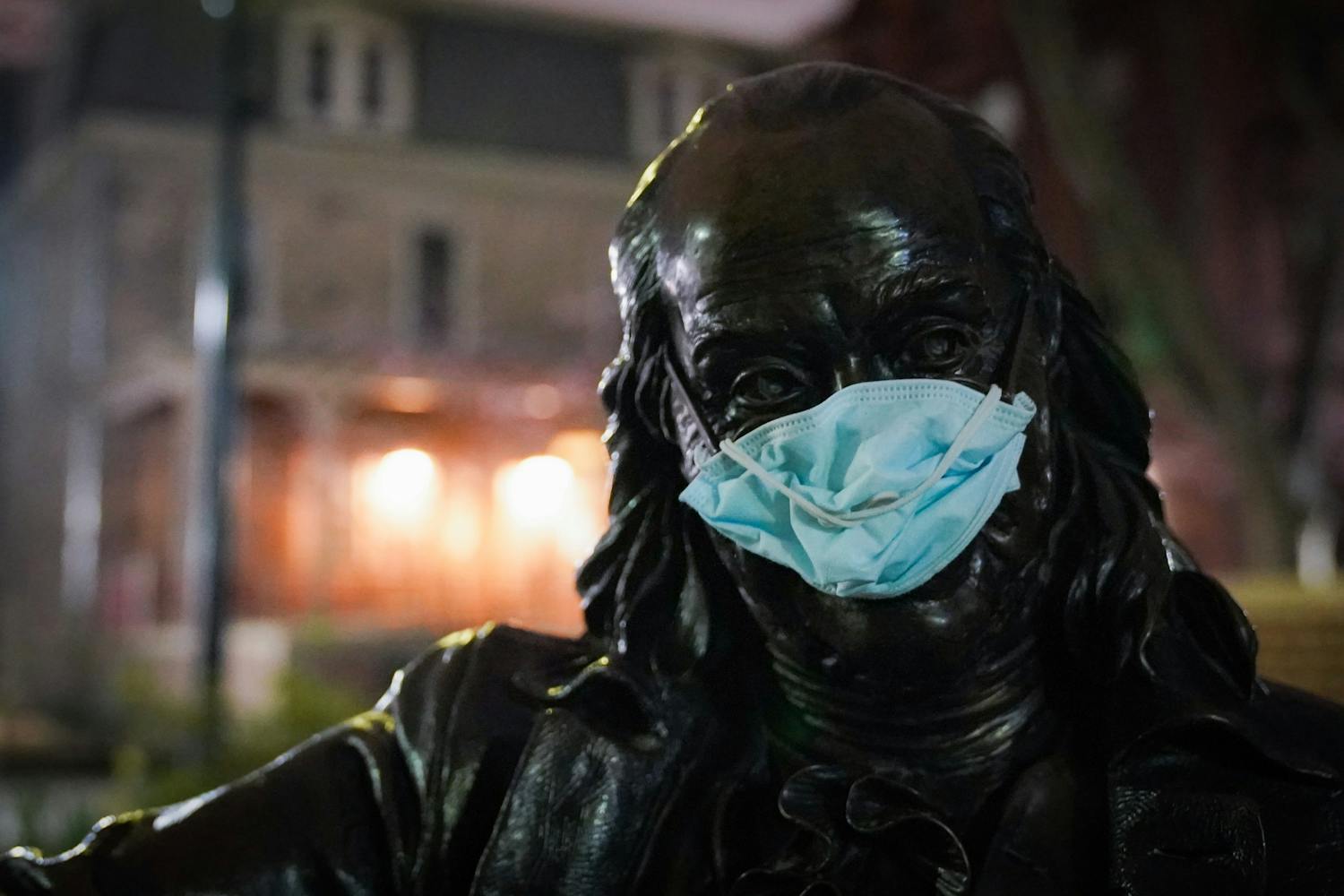 Ben Franklin on the Bench Mask Coronavirus COVID-19.jpg