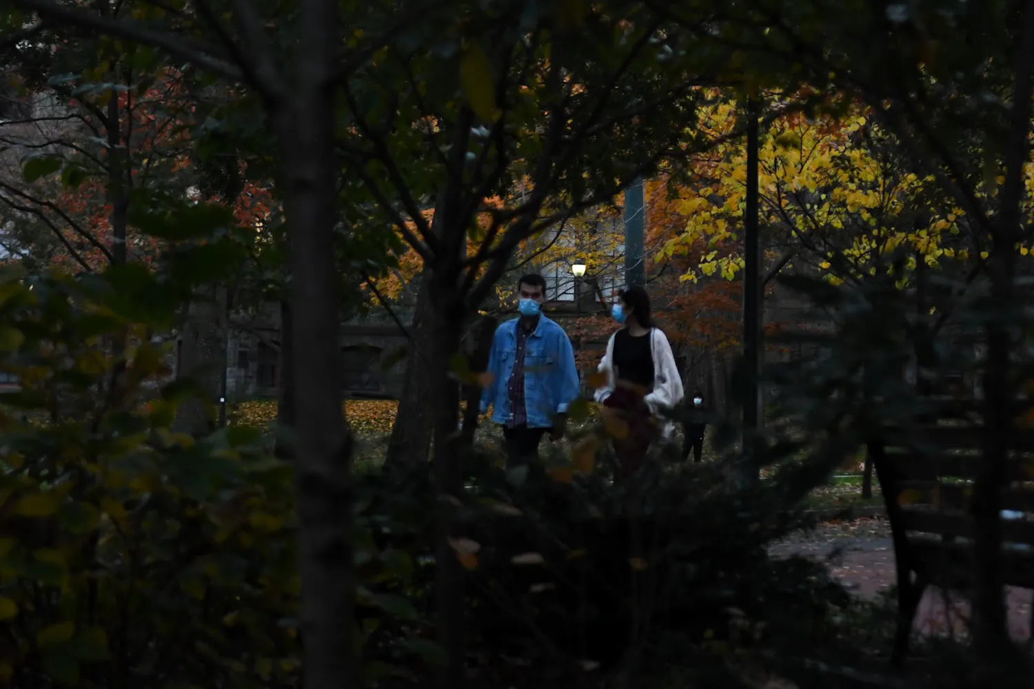 Fall Leaves Coronavirus COVID-19 Campus People with Masks Foilage.jpg