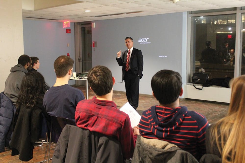 Michael Rodriguez spoke and answered students' questions after Penn's State of the Union viewing in Rodin.