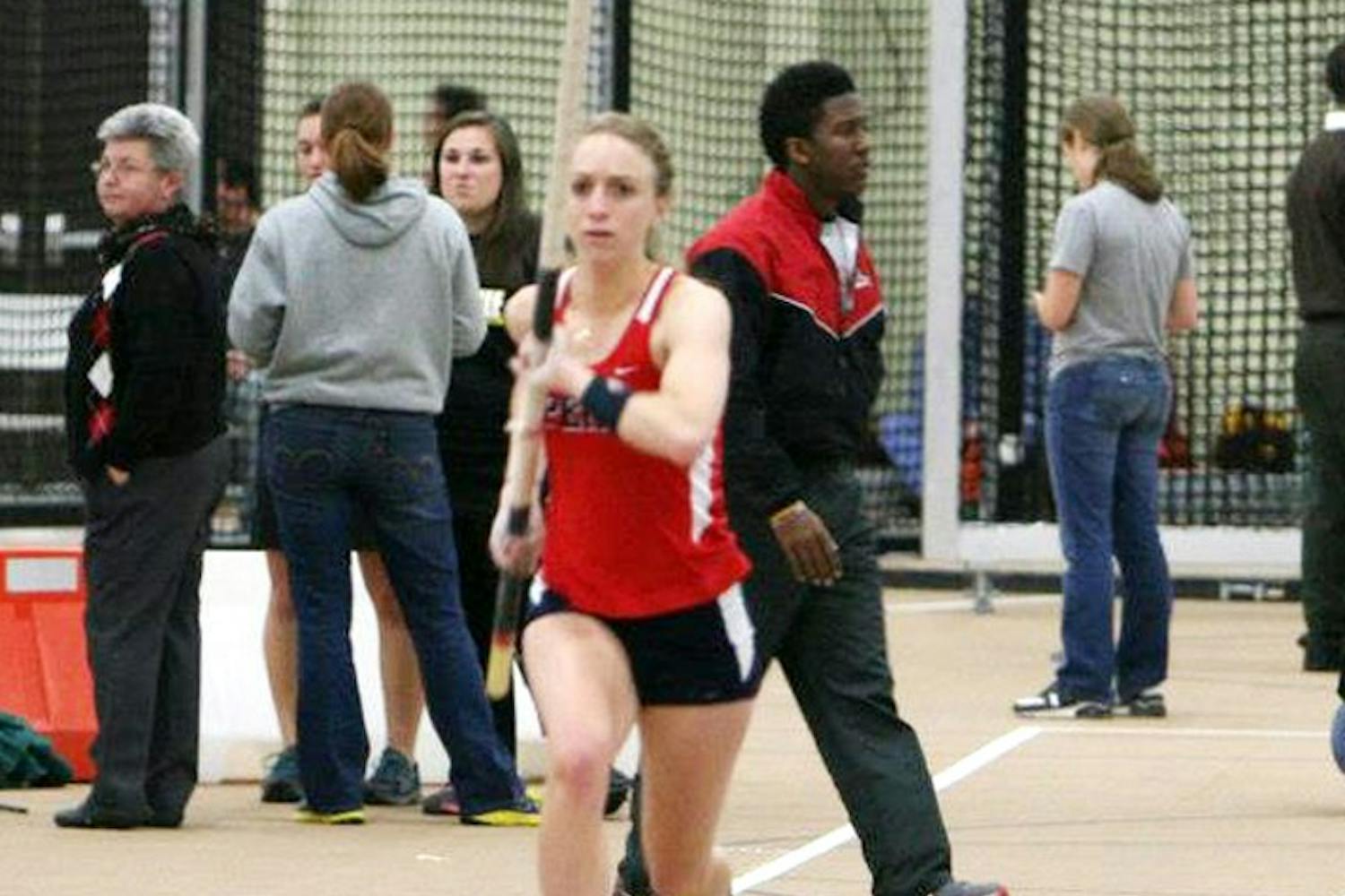 As the track and field season switches from indoor to outdoor, senior pole vaulter Davielle Brown has turned her attention to the outdoor school record of 13-feet-1.5 inches, a mark currently held by assistant coach Samantha Crook.